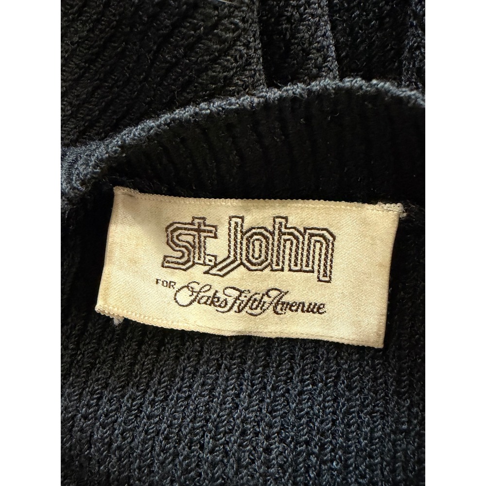 VTG St. John Saks 5th Avenue Black Santana Knit Midi Dress Gold Buttons Medium - Picture 7 of 8